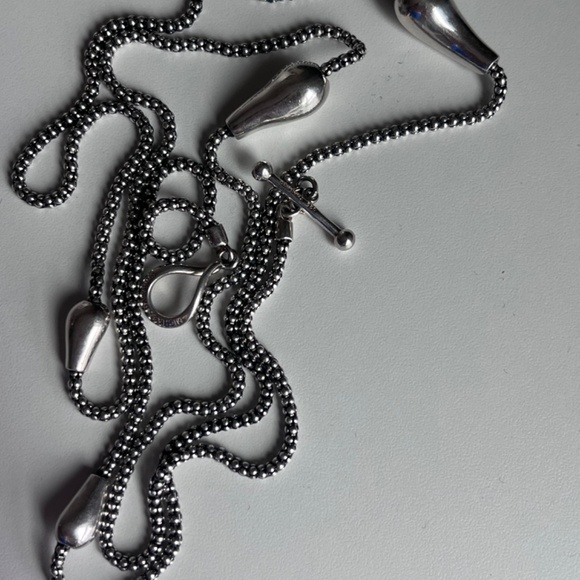 Vintage Michael Dawkins toggle sterling silver 36" necklace, caviar and oblong - Picture 9 of 16